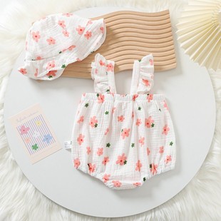 Baby's Summer Flying Sleeve Sling Boomsuit Female Baby's Fresh Sling Refreshing Super Cute Hare Clothes for Going Out