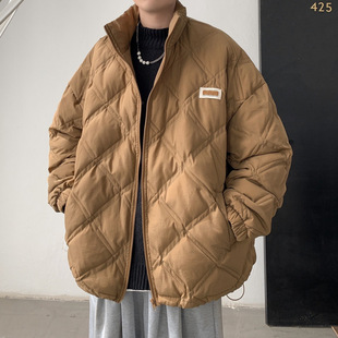 Diamond-shaped black cotton-padded jacket men's winter national tide Japanese cotton-padded winter coat thickened high-level jacket