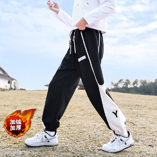 Girls' Winter wear one-piece velvet sports pants 2023 new medium and big children fashionable stitching harem pants fleece-lined thickened trousers