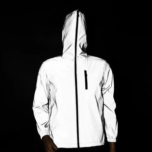 Night Run Cycling Men's and Women's Luminous Jacket Spring and Autumn Hooded Windproof Windbreaker Casual Reflective Luminous Loose Jacket