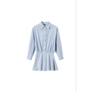 Early autumn Korean style wear a set of academic style embroidered vest vest stacked with stripes dress salt two-piece suit