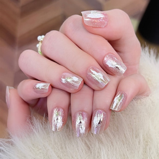 Pink Cat's Eye Bronzing Wear Armor Graffiti Nail Art False Nail New Advanced Sense Wearable Nail Finished Products Wholesale