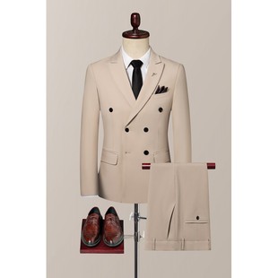 2024 Double-breasted British Suit suit Men's Bridegroom Wedding Slim-fit Dress Work Casual Fashion Striped 0517