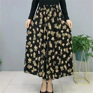 Middle-aged and Elderly Summer Long Skirt Women's Skirt plus size Plus Fertilizer plus size Mother's Color Ice Silk High-end Skirt Dance Skirt