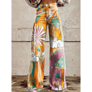 Independent station Xiyin shrimp skin explosions 2025 new 3D thermal transfer bell pants simulation Denim pants loose pants