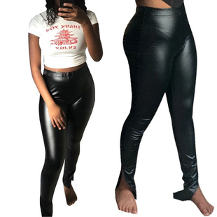 Kim Han 2024 Amazon wish Independent Station Low Waist Imitation Leather Pants Matte Leggings High Elastic Slim Female ins