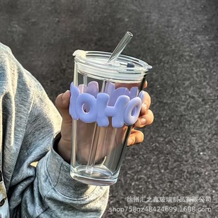 Высокое значение стакан воды ins ветер портативный буква двойной напиток стакан простой соломинный стакан с ручной подаркой стеклянный стакан с логотипом