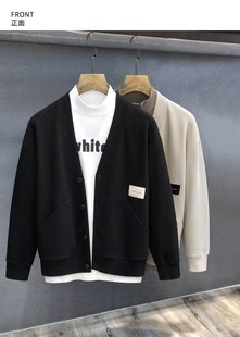 V-neck single-breasted cardigan sweater men's autumn and winter New Light mature wind loose lazy wind labeling sweater coat