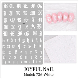 Cross-border new letter nail laser stickers Gothic uppercase and lowercase letters 3D DIY adhesive nail stickers