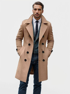 2024 Autumn and Winter High Quality Thickened Dragon and Phoenix Wool Cross-border Long Double-breasted Men's Wool Coat Slim Fit Wool Coat European
