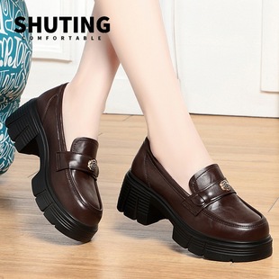Spring New Loafers Thick-soled Fashionable Soft-soled Small Leather Shoes Soft Leather Wear All-match Women's Shoes Slip-on Shoes