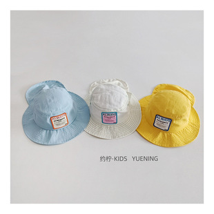 Children's neck hat summer thin small fresh fashion cloth standard flat top basin hat boys and girls sun-proof breathable fisherman hat