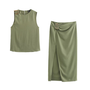 2024 New Autum Women's Clothing European and American Style Buckle Embellished Top and Skirt 3897159 5029164