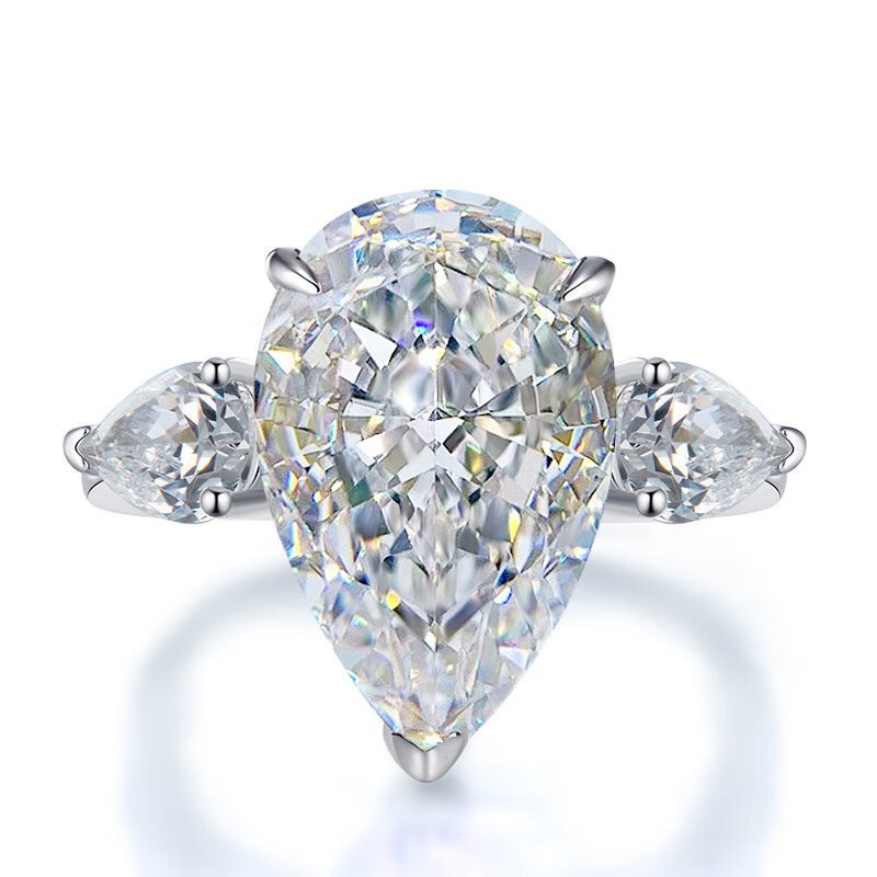 Water drop pear-shaped simulated moissanite ring for women, oval zirconia inlay, carat open three-stone diamond ring, factory wholesale