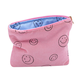 New double corduroy polka dot makeup smiley face storage bag vintage wash clutch key mobile phone wallet pencil case