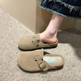 Genuine Leather Cork-Soled Birkenstock Shoes, Thick-Soled Slippers for Women, 2025 New Style Baotou Slippers, Half Slippers, Outer Wear Slippers, Japanese Style Style Versatile