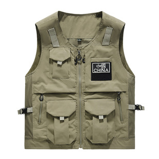 2023 Multi-flap Pocket Pants Vest Men's Outdoor Photography Fishing Quick-drying Loose Large Size V Neck Waistcoat Sports Vest