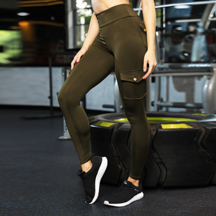 Explosive pocket overalls women's elastic tight sexy sports pants high waist quick-drying running multi-pocket leggings