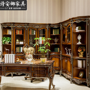 Luxury European-style Solid Wood Carved Large Desk Computer Desk Study Writing Desk American Office Desk President's Desk