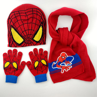 New Children's Knitted Hat Boy's Cartoon Gloves Scarf Wool Hat suit Autumn and Winter Pullover Cap Outdoor Warm Hat