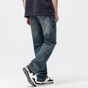 Men's Jeans Straight-Leg Loose Casual All-Match Stretch Trendy Pants Spring and Autumn Wide Leg Dagging American Style Color