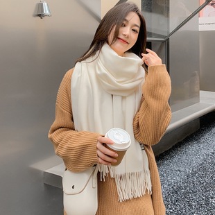 Wool Cashmere Scarf Women's Winter Solid Color 2024 New White Shawl Scarf Autumn and Winter Men's Imitation Cashmere Scarf