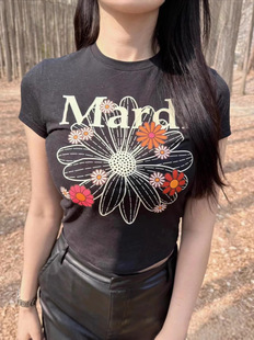 in stock South Korea tide brand mardi hot girls short female daisy printed short sleeve navel slim T-shirt a generation of hair