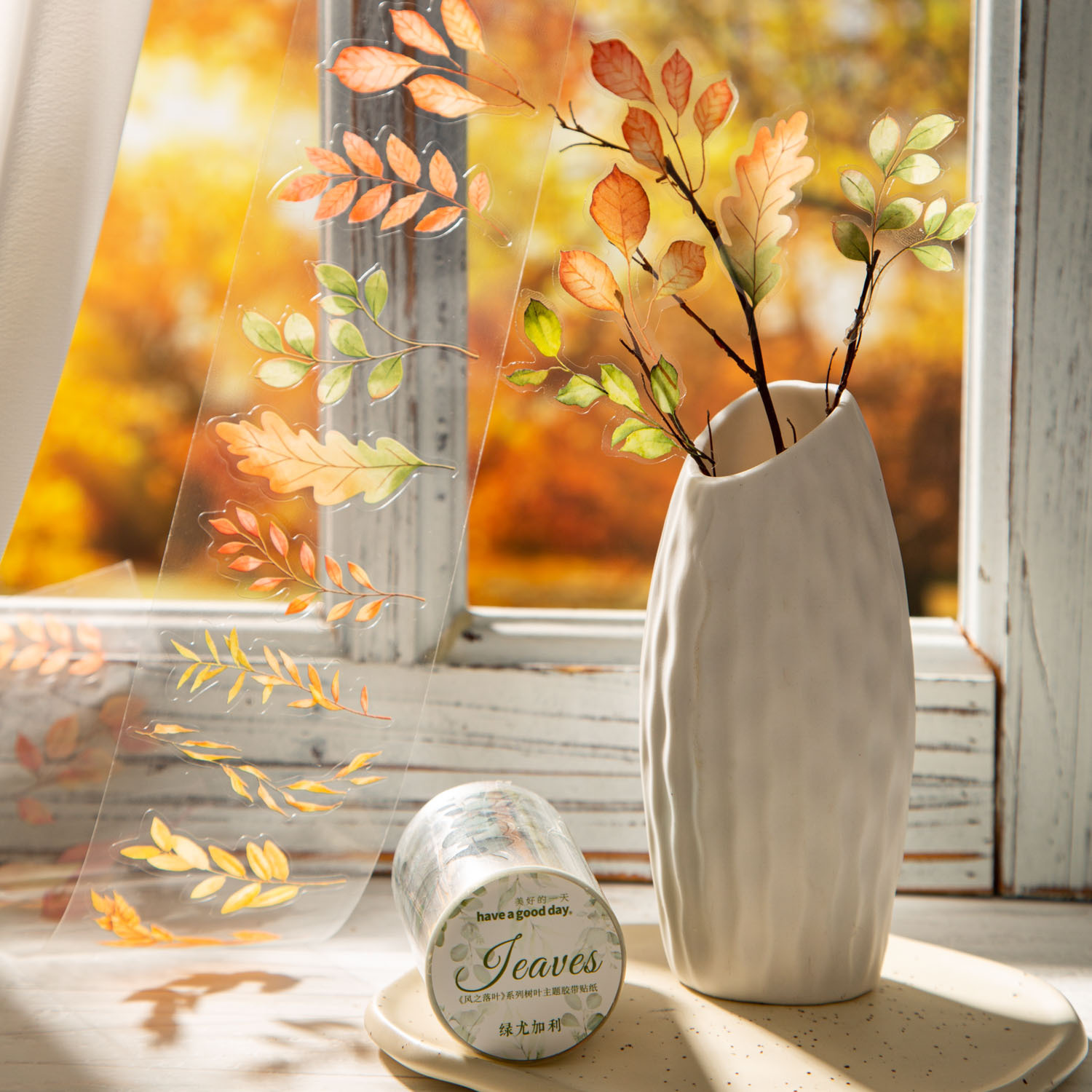 Wind Deciduous PET Transparent Tape Ins Wind Leaves Shaped Die Cut Hand Account Diary Collage Diary Diy Decoration