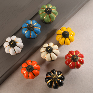 Jingmao New Chinese Ceramic Seven Color Pumpkin Cartoon Pastoral Modern Simple Cabinet Drawer Handle