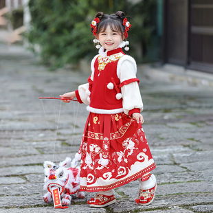 New New New Year's Clothes Girls Thickened Children's Hanfu Winter Chinese Style Daily New Year Celebration suit Girl's Skirt