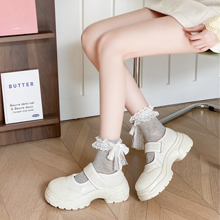 2024 spring and summer mesh breathable mid-calf length socks women's lace socks summer thin bow jk women's socks
