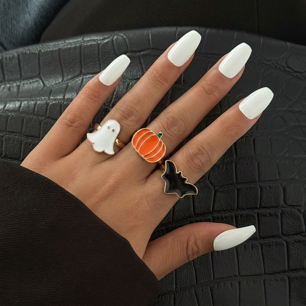 Halloween Oil-Drip Open Ring, Cute Ghost Pumpkin Bat Adjustable Ring, European and American Festival Party for Women