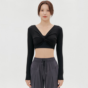 2023 Spring New Sports Fitness Yoga Long Sleeve Top Women Sexy Fashion Cross Yoga Wear T-Shirt Wholesale