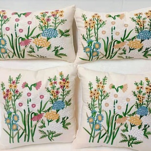 American Style Embroidery Pastoral Flower Model Room Pillow Living Room Sofa Pillowcase Modern Simple Ins Style Cushion Pillow