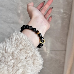 Original Silver Obsidian Bracelet Tiger's Eye Exquisite Personality Full Men's and Women's Single Circle Jewelry Gift