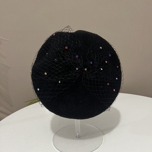 Niche Personality Designer Same Style Black Beret Autumn and Winter New Arrival Flower Bow Style Light Luxury Octagonal Cap