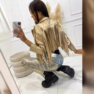 2023 autumn new European and American cross-border women's street fashion fashion leather jacket coat