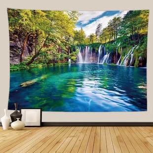 Scenery Creek Flowing Water Waterfall Style Pattern Tapestry Hanging Picture Background Wall Hanging Beach Towel Hanging Cloth