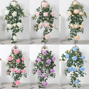 Simulation rose wall hanging fake flower pipe decoration shopping mall door decoration landscaping rose rattan wedding foreign trade wholesale
