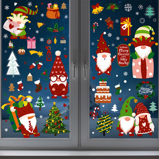 Cross-border Christmas dwarf Christmas Christmas tree static window stickers glitter Christmas mall layout window stickers