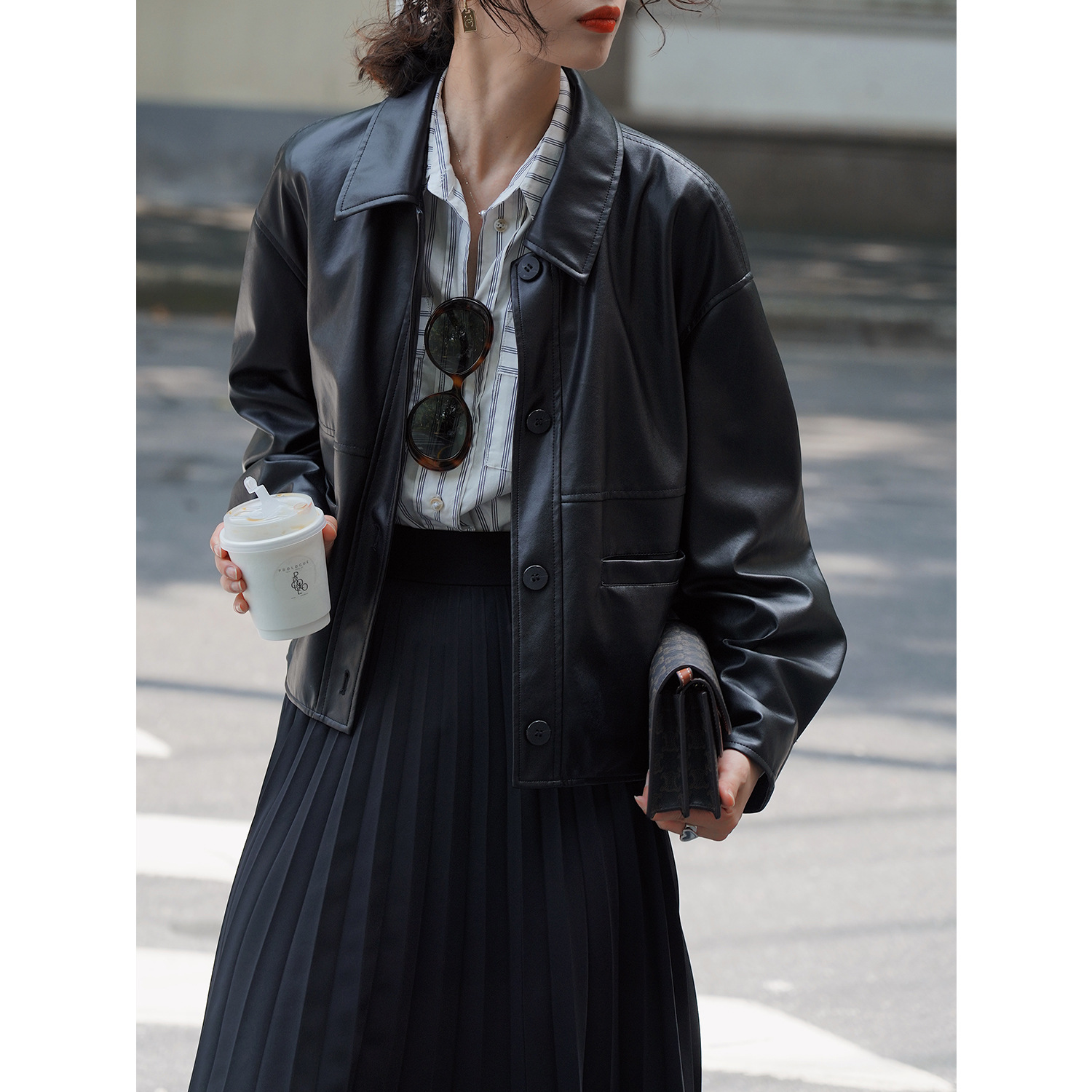 Spring and Autumn New Black Leather Jacket for Women Retro Loose Short Small Leather Jacket for Women