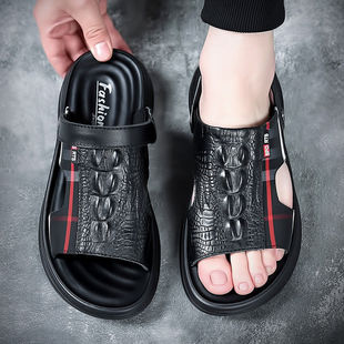 Sandals Men's Thick Bottom Open Toe Men's Beach Shoes Soft Bottom Fashion plus size Outdoor Leather Casual Slippers Men's Shoes