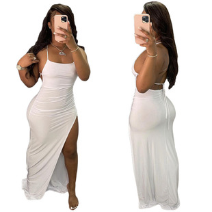 FDY122 cross-border Amazon independent station European and American women's spring and summer fashion sexy strap solid color dress