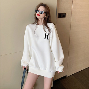 Autumn and Winter Fashion fleece-lined Thickened Sweatshirt Fried Street High-end Sense Loose Slimming Sweatshirt Elegant Trendy Cool Outer Wear Top for Women