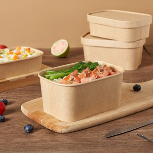 Disposable Paper Bowl, Thickeneded, Customizable Square Food Packaging Box, Kraft Paper Lunch Box, Fruit Light Food Takeout Box