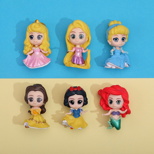 A set of 6 PVC plastic cartoon cute super cute little princess cartoon hand doll desktop decoration