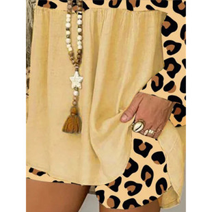 2022 Europe and the United States Amazon Spring and Autumn new women's leopard stitching loose version of cotton and linen suit women's spot wholesale