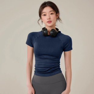 Tight Body-Slimming Yoga Clothes Short-Sleeved Crewneck Breathable Running Sports T-Shirt Stretch Pilates Top