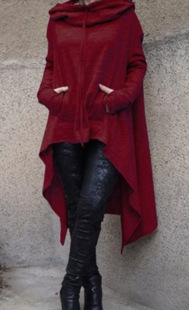Autumn and Winter foreign trade Amazon AliExpress wish new European and American solid color hooded irregular loose pocket sweater