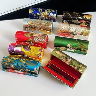 Button Pack Double Lipstick Box Gold Peony Brocade Chinese Style Storage Box Portable Lipstick Box